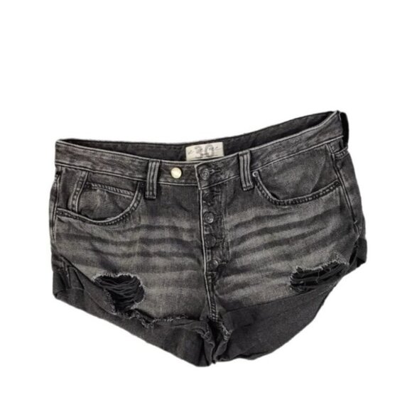 FREE PEOPLE Romeo Rolled Cuff Denim‎ Shorts Womens SZ 30 Black Mambo Charcoal - Picture 1 of 14